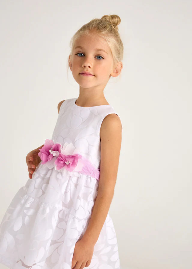 Mayoral Girls Devore Dress  3918-65   Blanco **