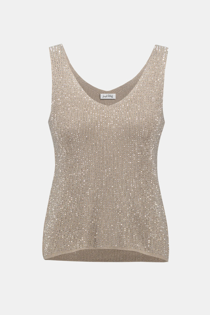 Joseph Ribkoff Metallic Camisole with Rhinestones   252915  Champagne