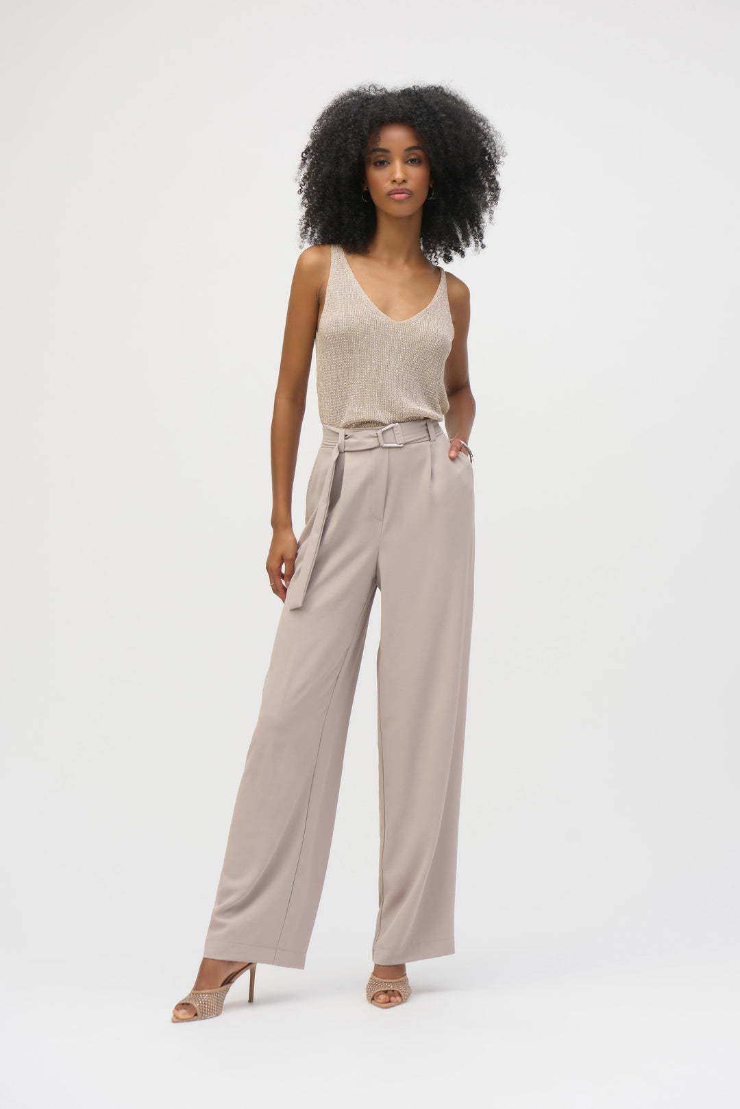 Joseph Ribkoff Metallic Camisole with Rhinestones   252915  Champagne