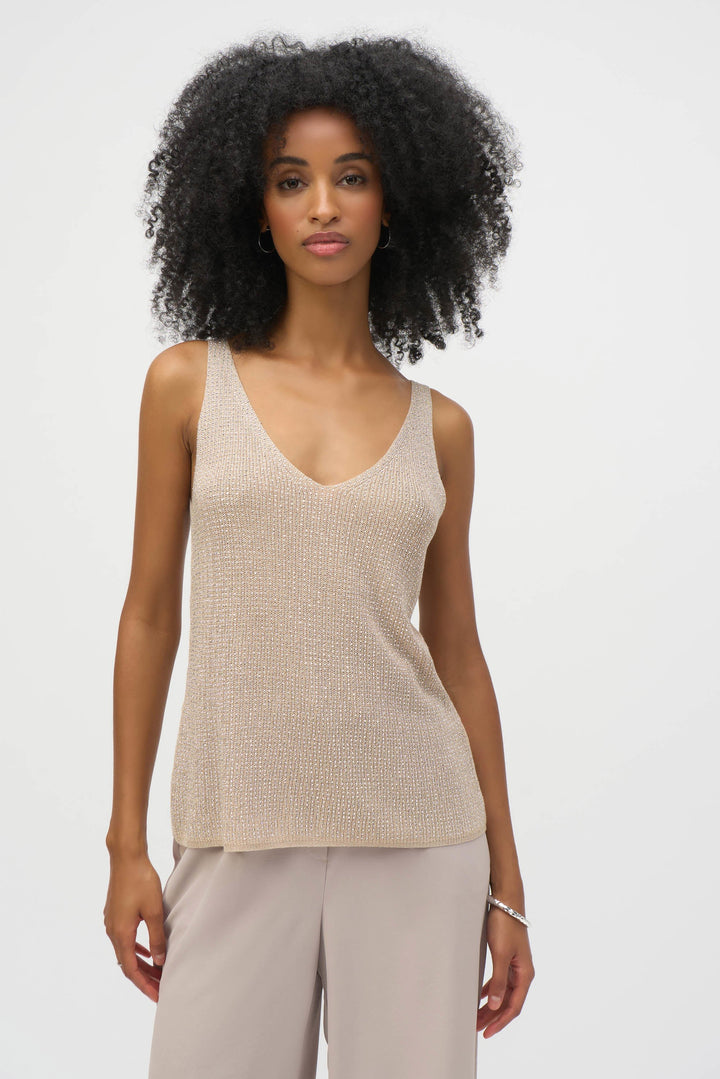 Joseph Ribkoff Metallic Camisole with Rhinestones   252915  Champagne