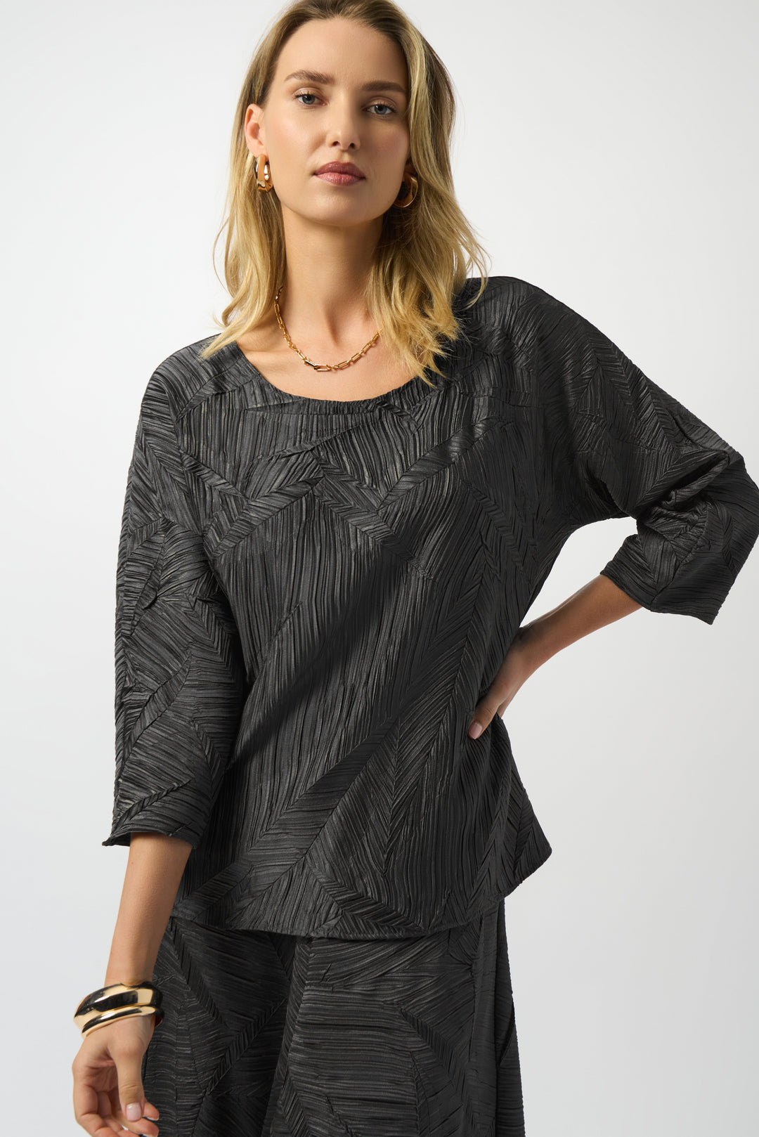 Joseph Ribkoff Pleated Satin Boxy Top  253002  Black