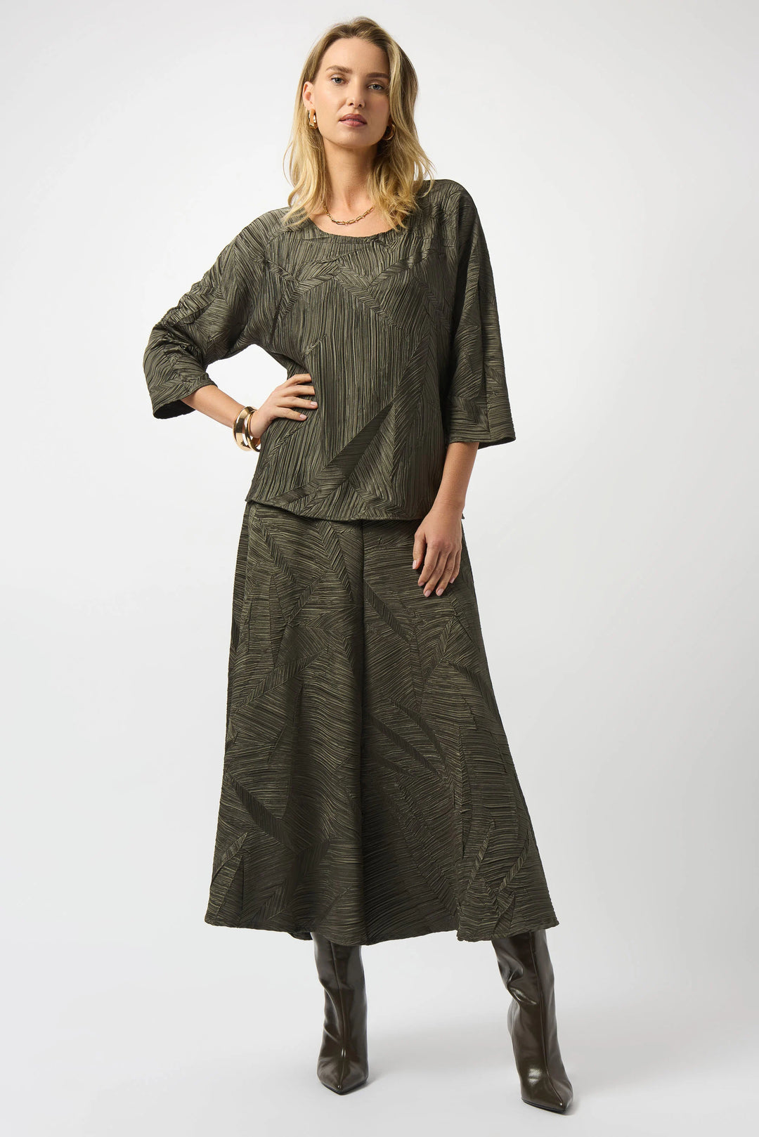 Joseph Ribkoff Pleated Satin Boxy Top  253002  Avocado