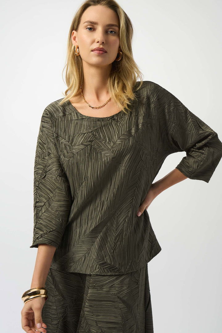 Joseph Ribkoff Pleated Satin Boxy Top  253002  Avocado