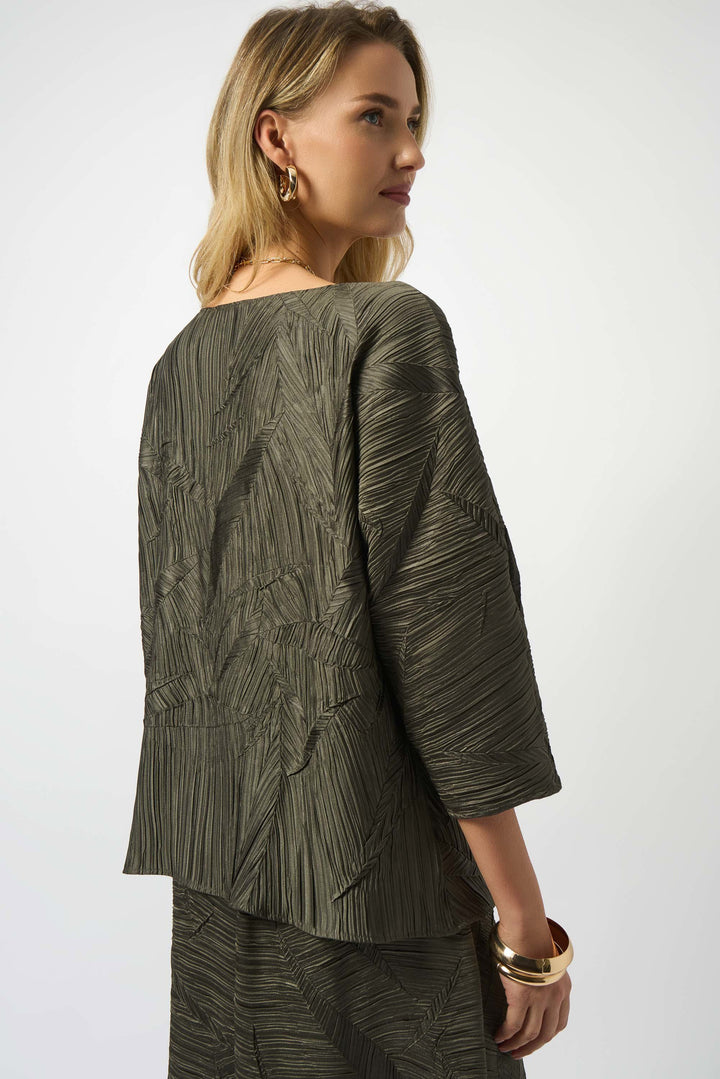 Joseph Ribkoff Pleated Satin Boxy Top  253002  Avocado