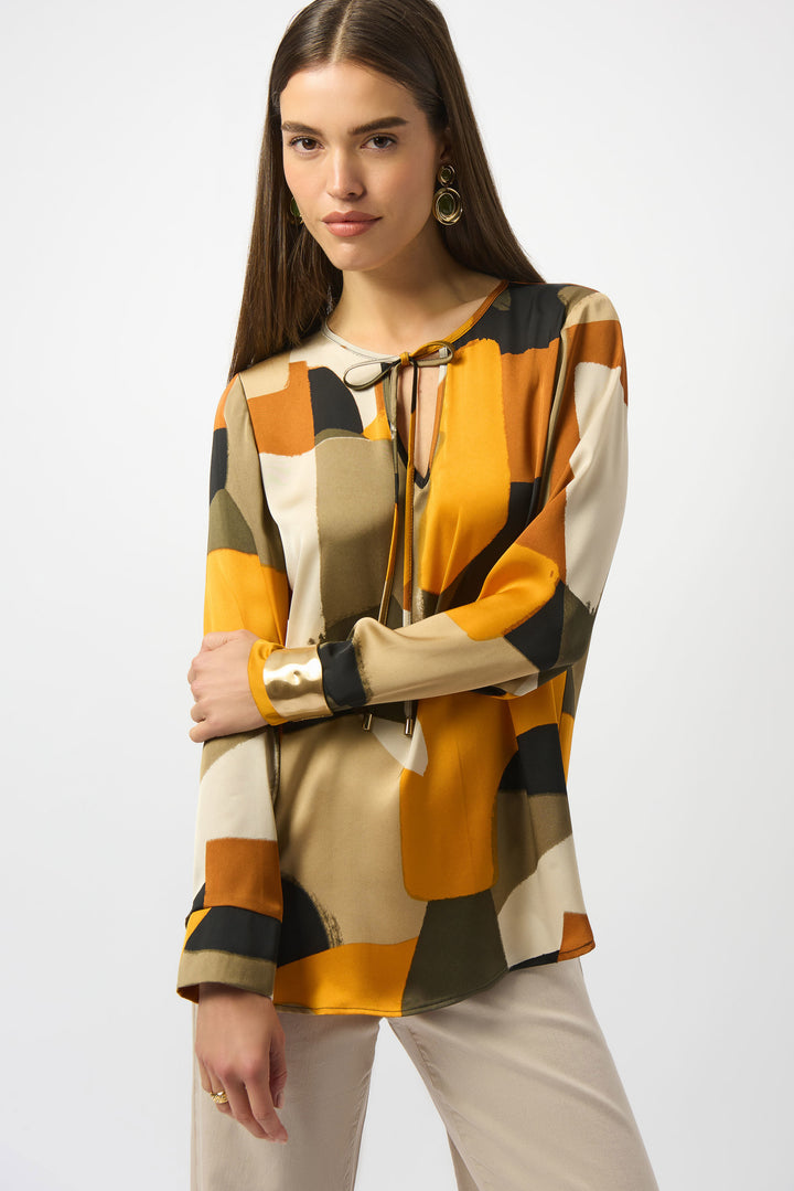Joseph Ribkoff Satin Abstract Print Straight Tunic  253011  Black/Multi