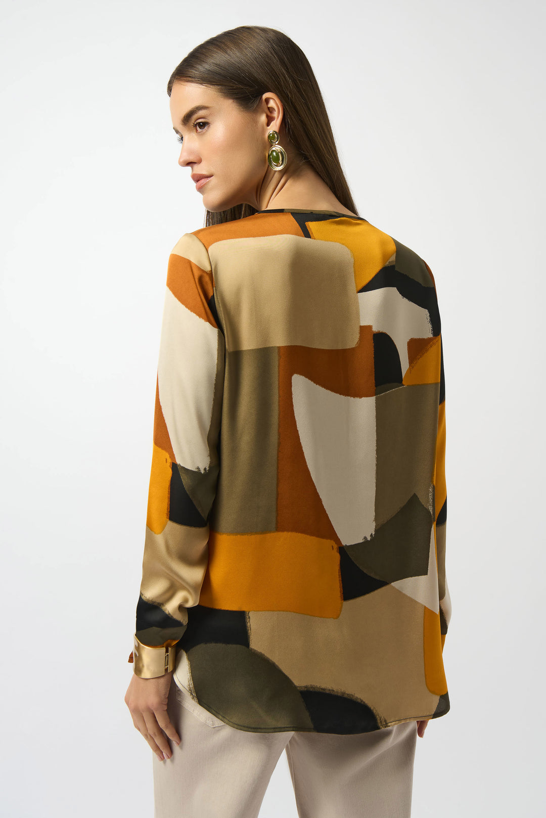 Joseph Ribkoff Satin Abstract Print Straight Tunic  253011  Black/Multi