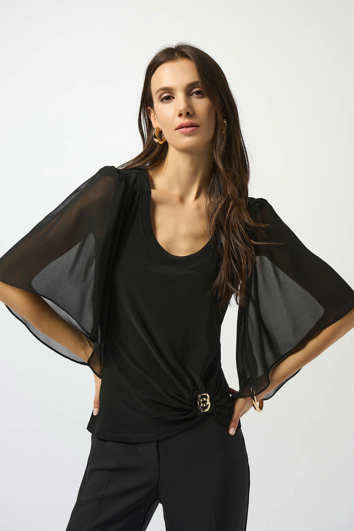 Joseph Ribkoff Silky Knit and Chiffon Top  253055  Black