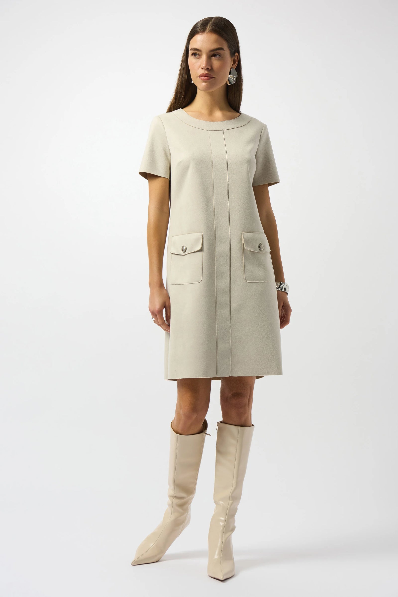 Joseph Ribkoff Scuba Suede Shift Dress  253280  Moonstone
