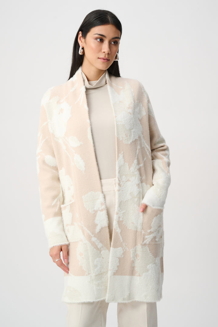 Joseph Ribkoff Jacquard Sweater Knit Long Cardigan  253956  Oatmeal/Winter White