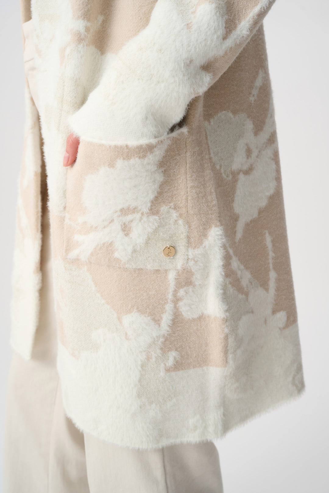 Joseph Ribkoff Jacquard Sweater Knit Long Cardigan  253956  Oatmeal/Winter White