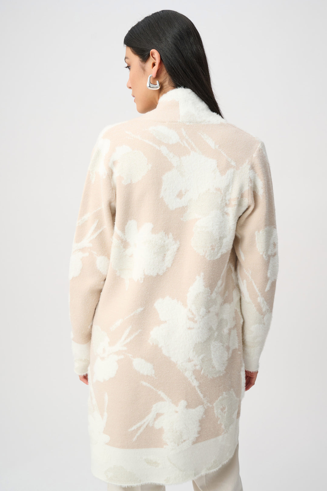 Joseph Ribkoff Jacquard Sweater Knit Long Cardigan  253956  Oatmeal/Winter White