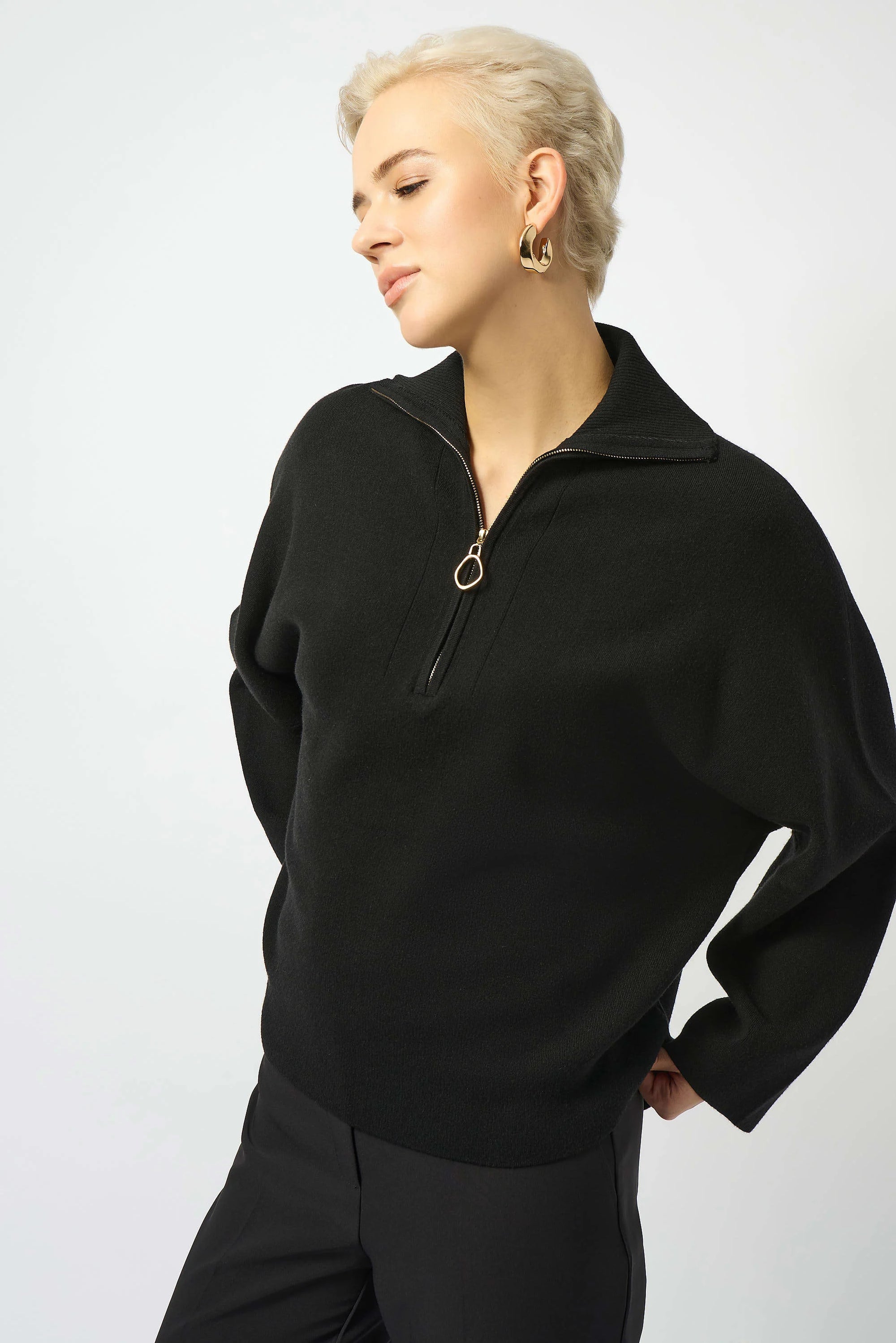 Joseph Ribkoff Bosy Knit Pullover with Zipper Collar  253963  Black