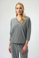 Joseph Ribkoff Silky Knit Boxy Top with Zipper Detail  254205  Grey Melange