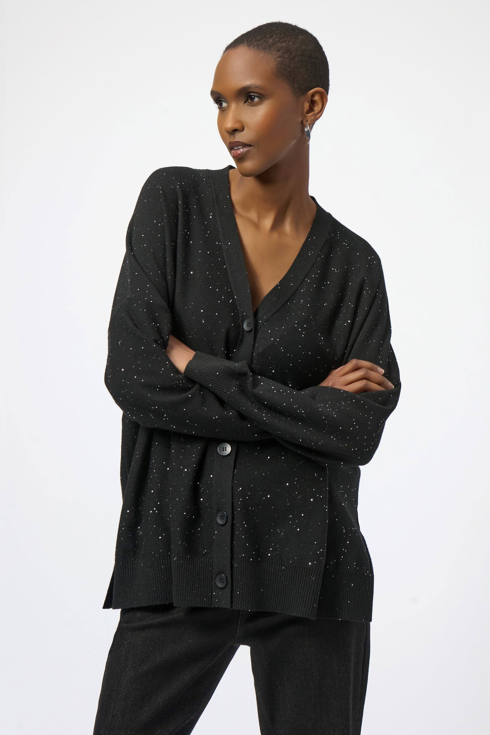 Joseph Ribkoff Sequined Button Front Cardigan  254939  Black