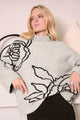 Joseph Ribkoff Sweater Knit Floral Print Pullover  254943  Oatmeal Melange/Black