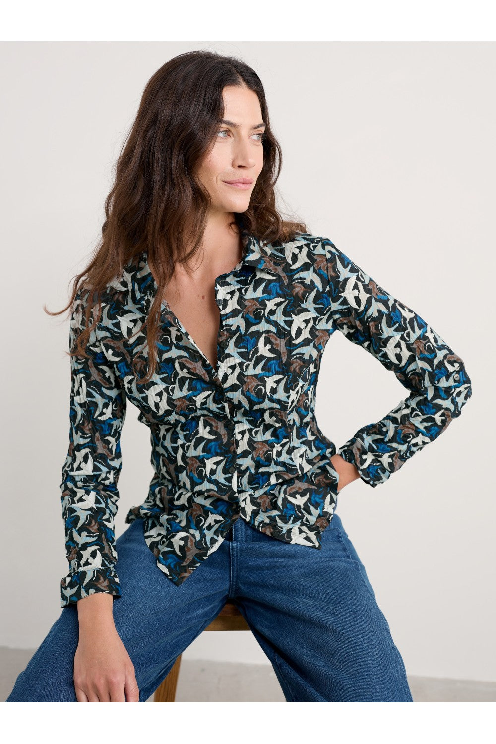 Seasalt Larissa Shirt  - Swooping Birds Onyx