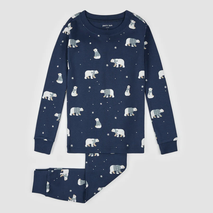 Petit Lem Boys 2pc Pyjama Set  25FRS52Q05   Winter Polar Bear on Navy