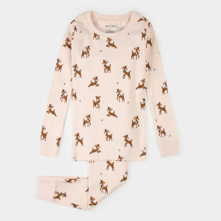 Petit Lem Girls 2pc. Pyjama Set  25HRS50Q01   Reindeer Print on Pink **