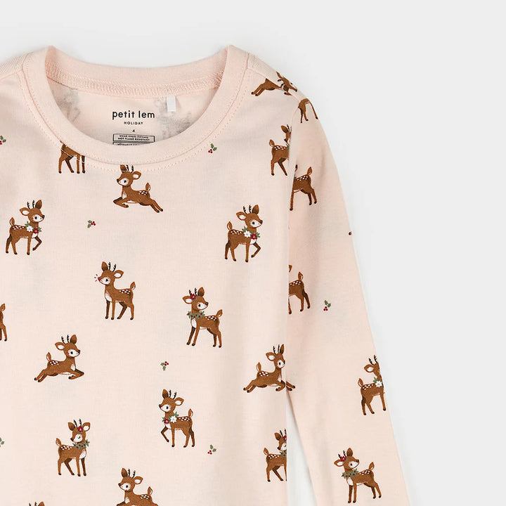Petit Lem Girls 2pc. Pyjama Set  25HRS50Q01   Reindeer Print on Pink **