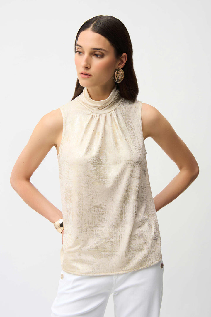 Joseph Ribkoff Foiled Sleeveless Top  261008  Ivory/Gold