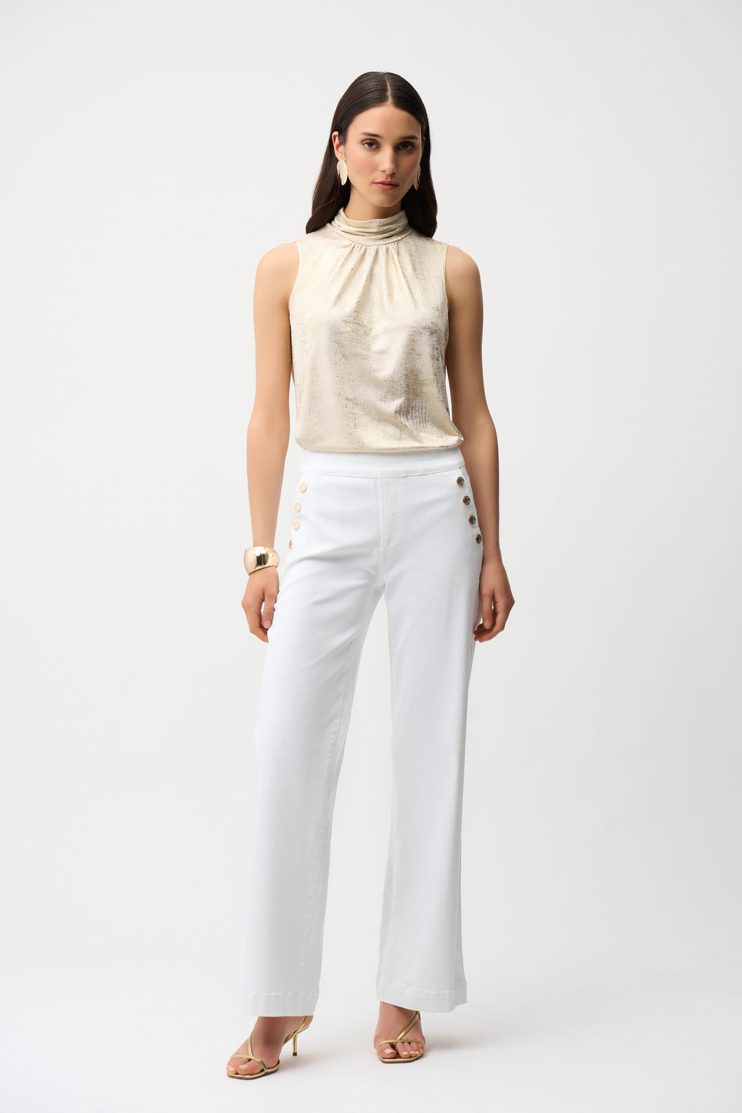 Joseph Ribkoff Foiled Sleeveless Top  261008  Ivory/Gold