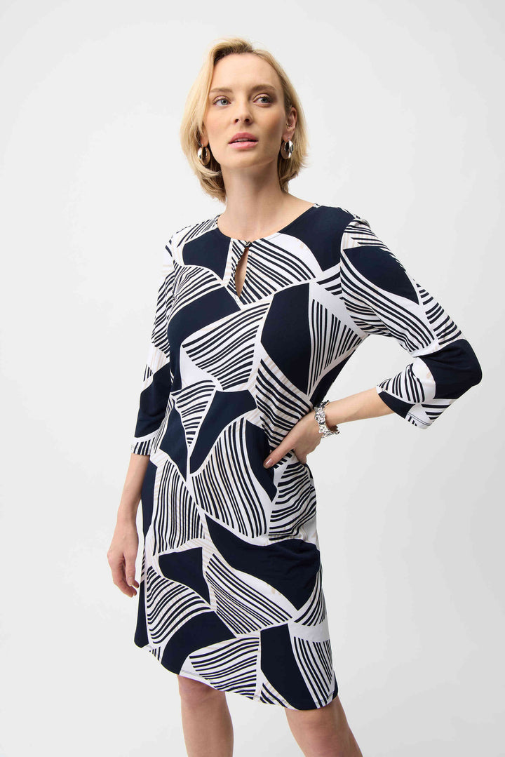 Joseph Ribkoff Print Dress with Keyhole Neckline  261046  Vanilla/Multi