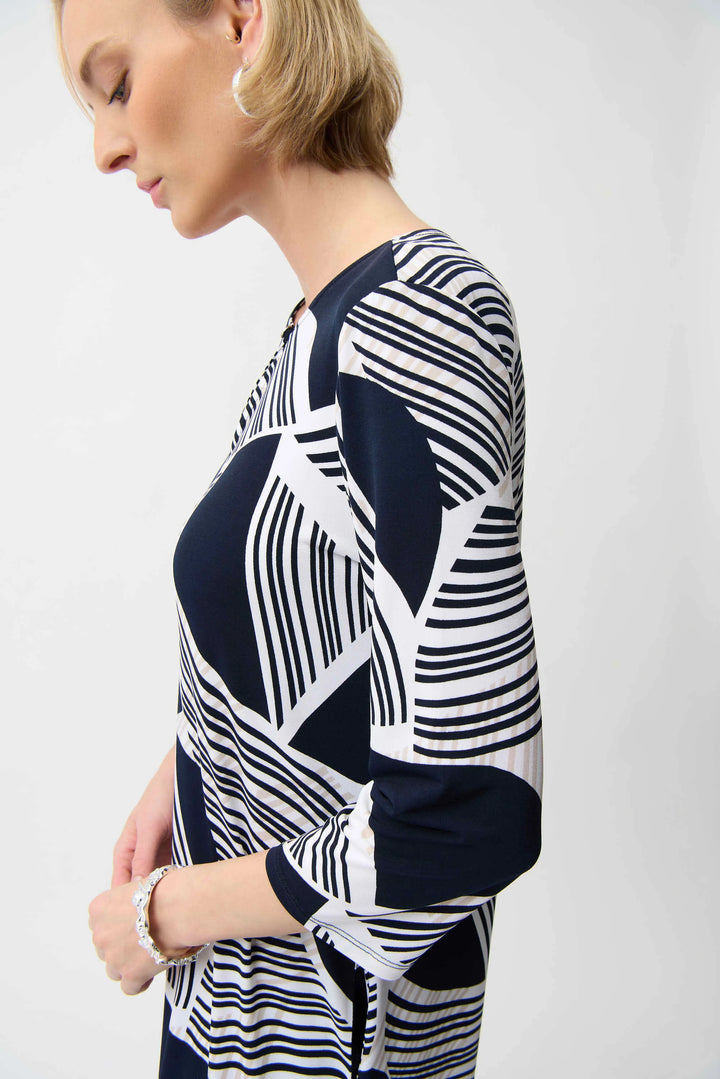 Joseph Ribkoff Print Dress with Keyhole Neckline  261046  Vanilla/Multi