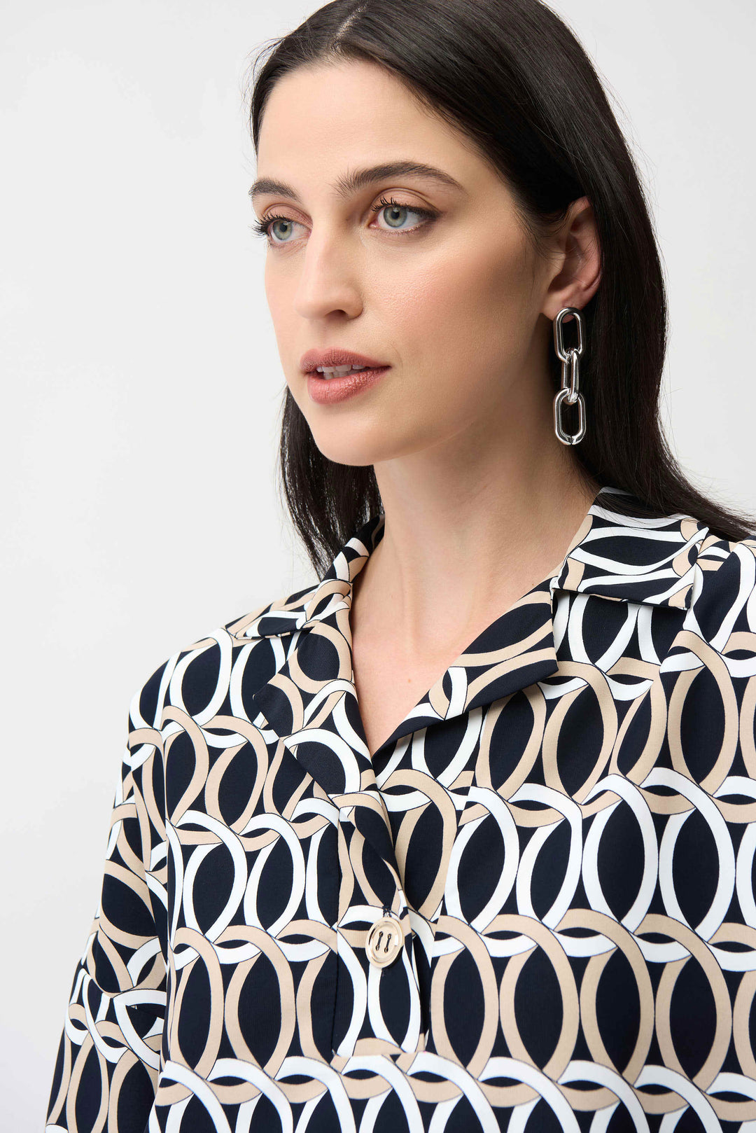 Joseph Ribkoff Boxy Top with Shirt Collar  261057  Midnight Blue/Multi