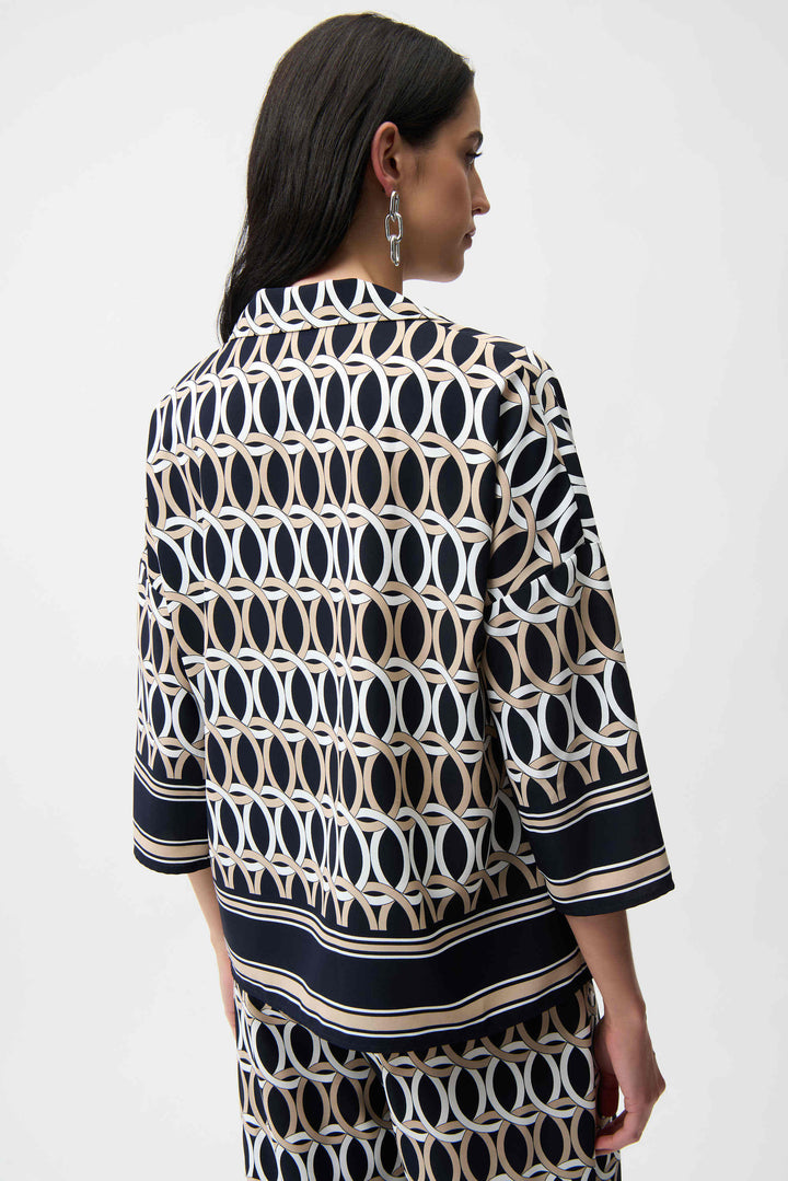 Joseph Ribkoff Boxy Top with Shirt Collar  261057  Midnight Blue/Multi