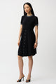Joseph Ribkoff Fit and Flare Dress with Button-Front Skirt  261093  Black/Vanilla