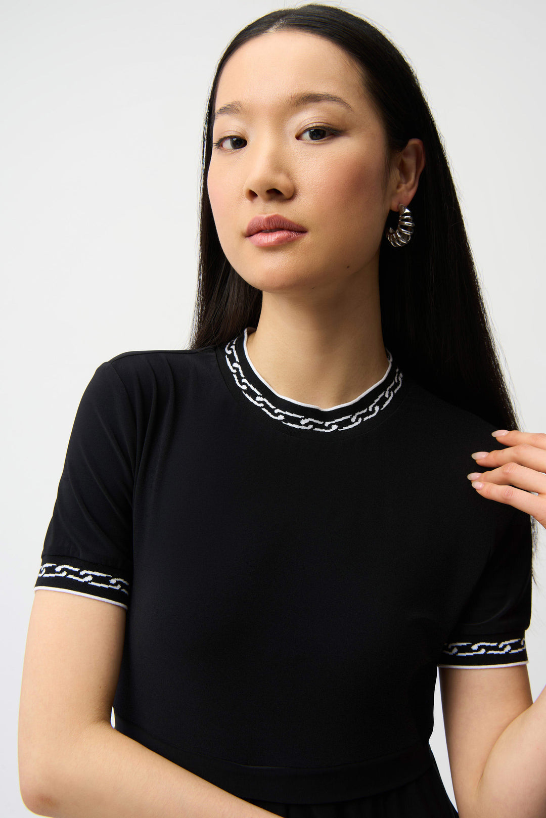 Joseph Ribkoff Fit and Flare Dress with Button-Front Skirt  261093  Black/Vanilla