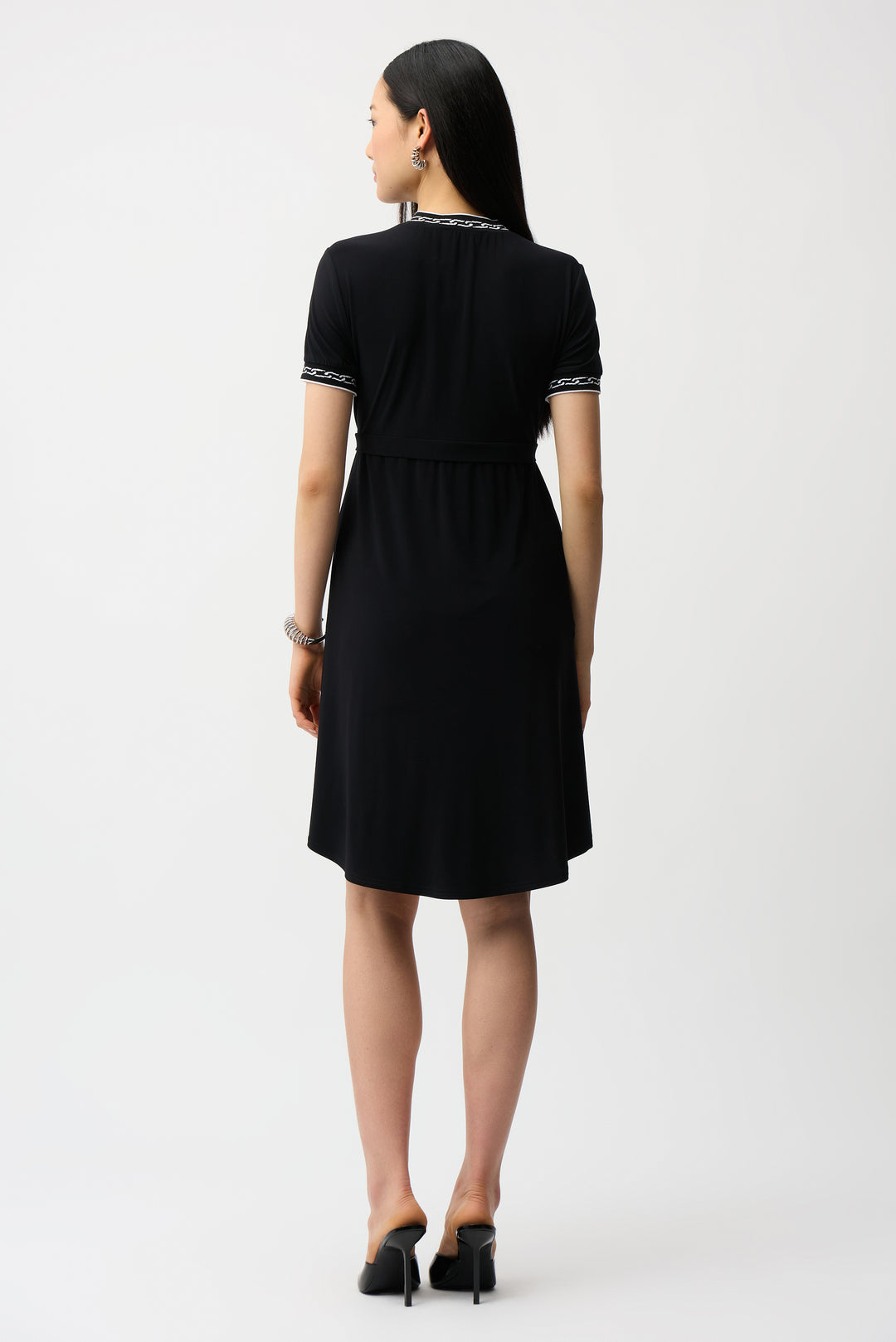 Joseph Ribkoff Fit and Flare Dress with Button-Front Skirt  261093  Black/Vanilla