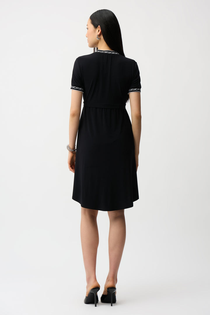 Joseph Ribkoff Fit and Flare Dress with Button-Front Skirt  261093  Black/Vanilla