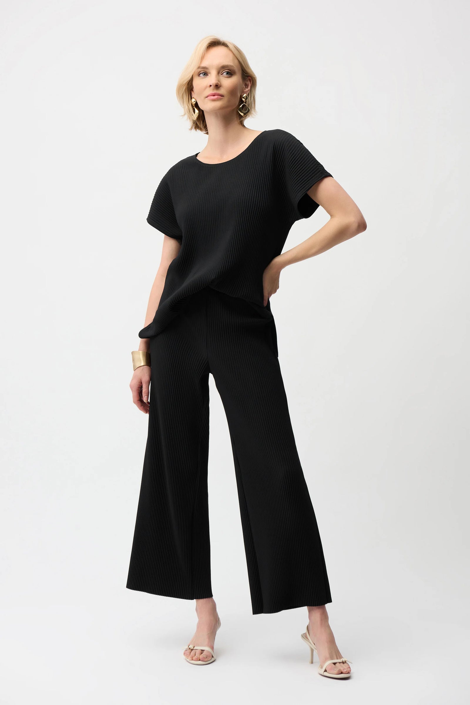 Joseph Ribkoff Pleated Scuba Crepe Wide Leg Pull-On Pants 261100 Black