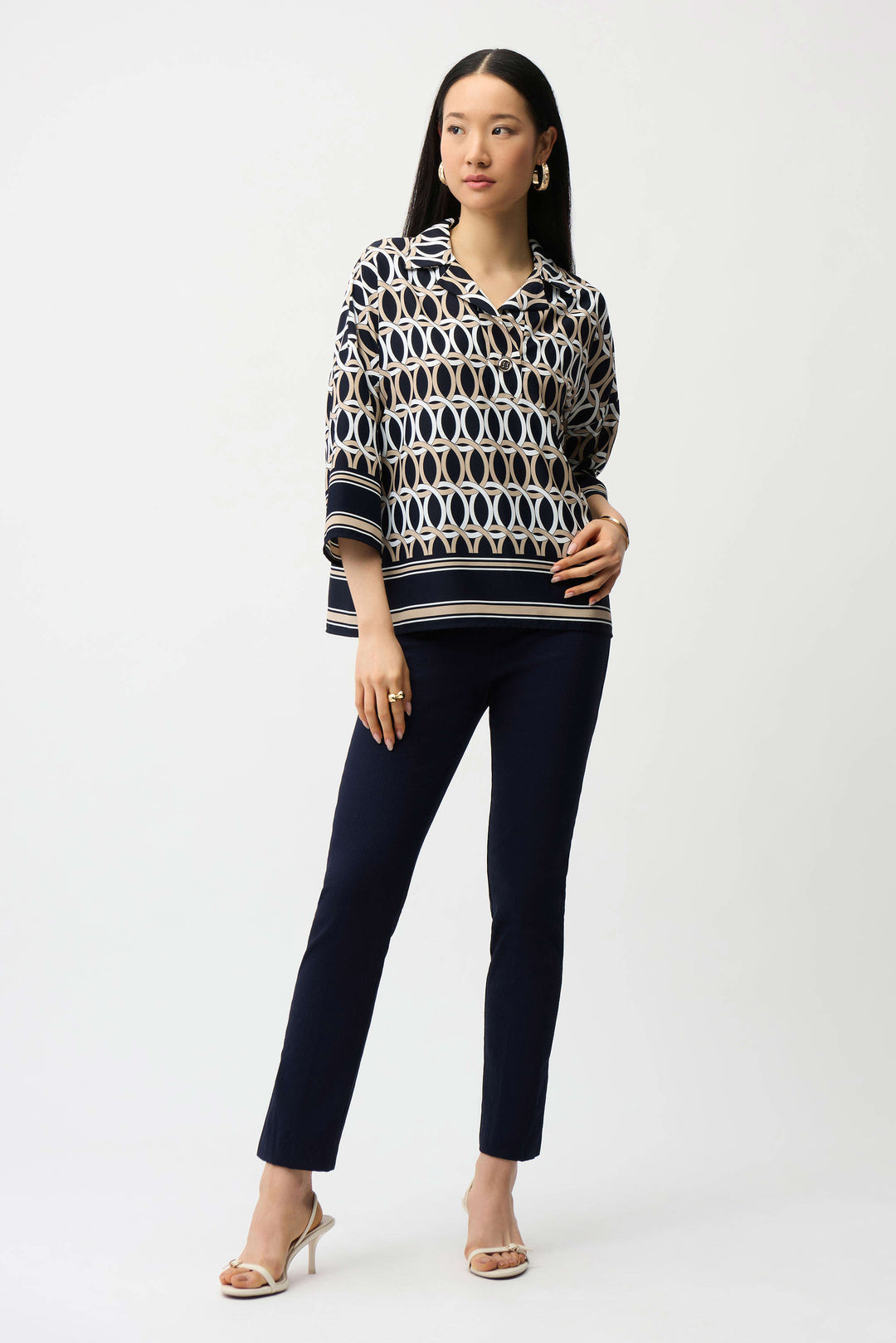 Joseph Ribkoff Jacquard Pull-On Pant  261148  Midnight Blue