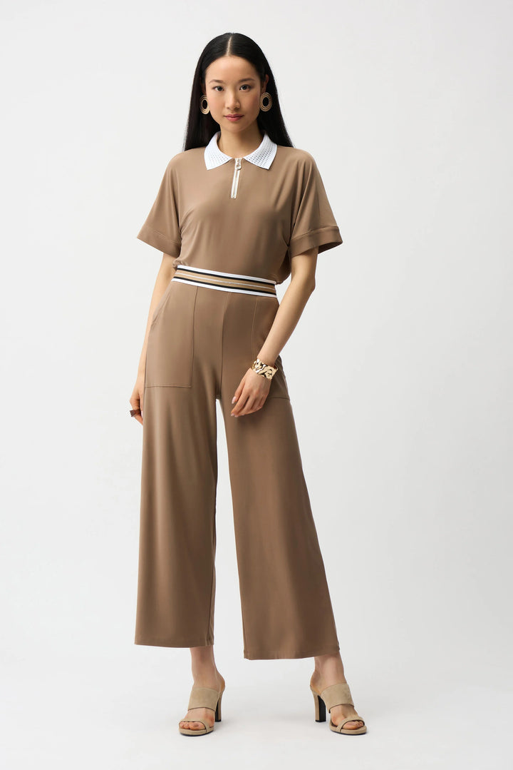 Joseph Ribkoff Silky Knit Wide Leg Pull-On Pants With Stripe Waistband 261165