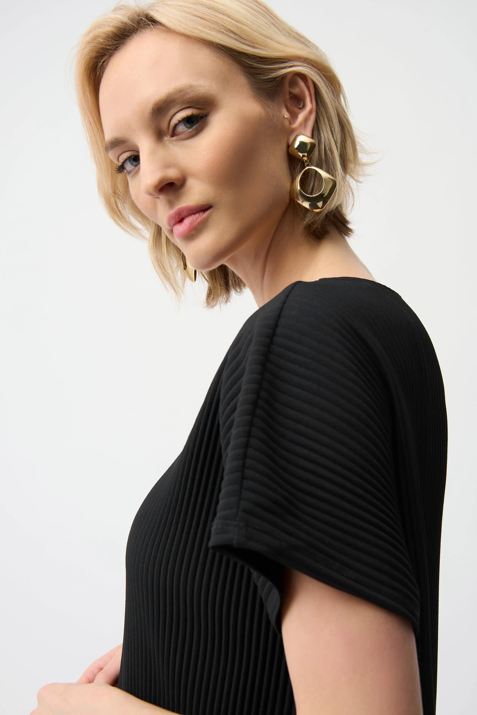 Joseph Ribkoff Pleated Scuba Crepe Boxy Top 261192 Black