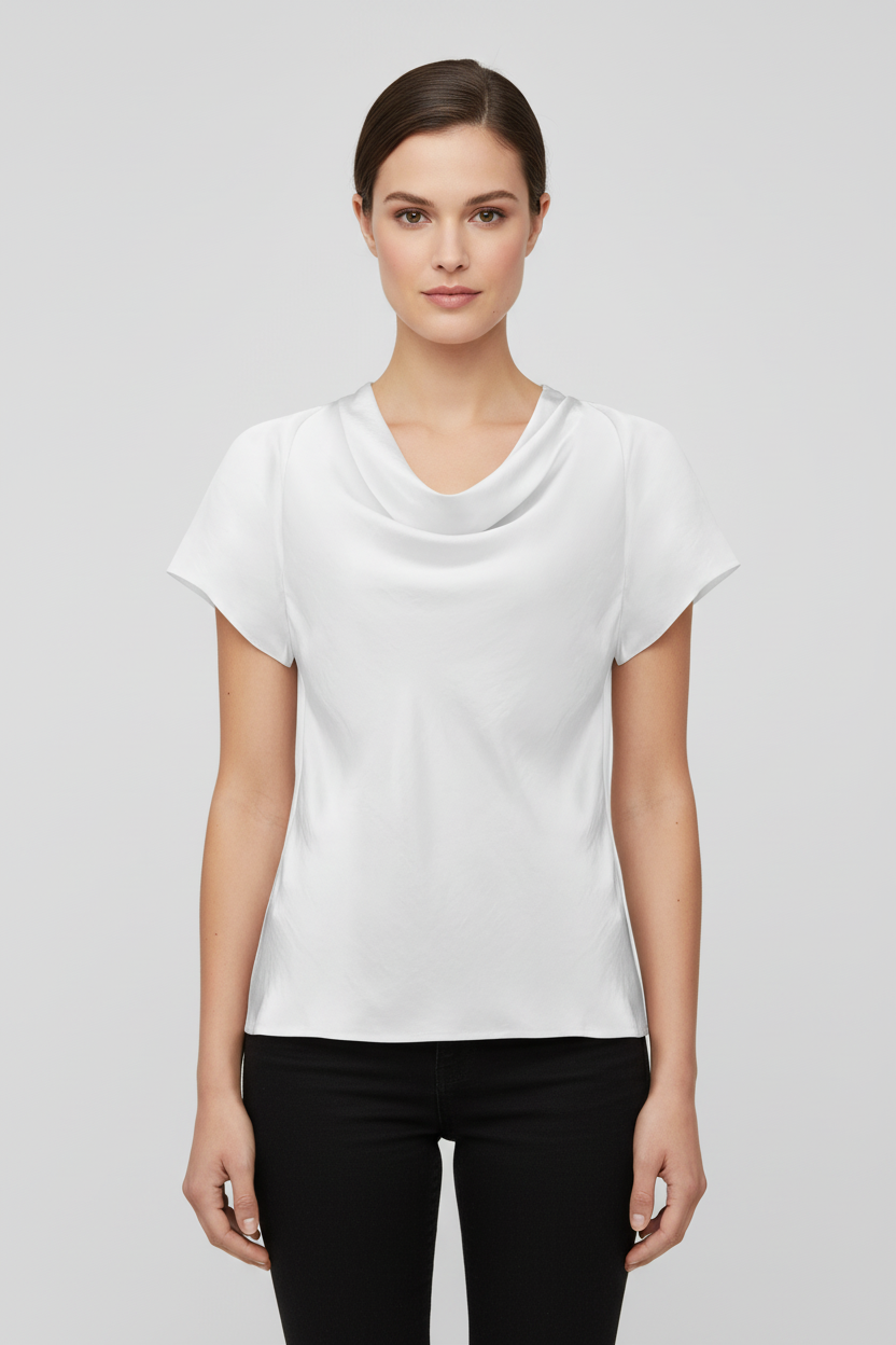 Joseph Ribkoff Satin Top with Cowl Neck  261195   Vanilla
