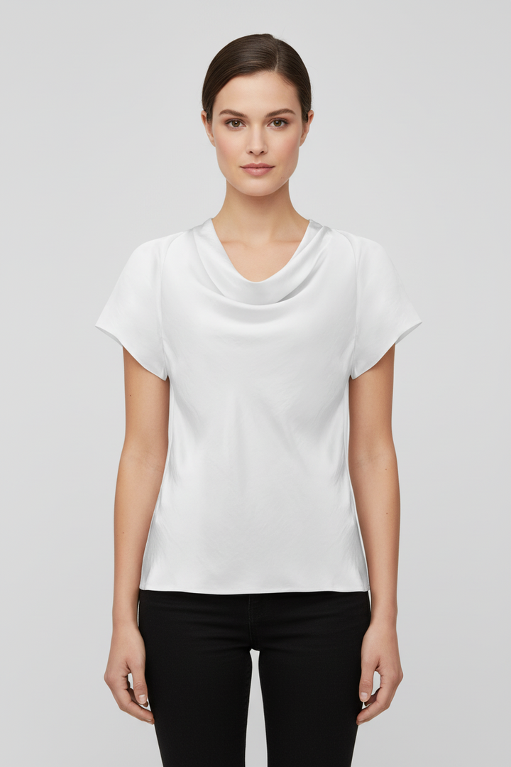Joseph Ribkoff Satin Top with Cowl Neck  261195   Vanilla