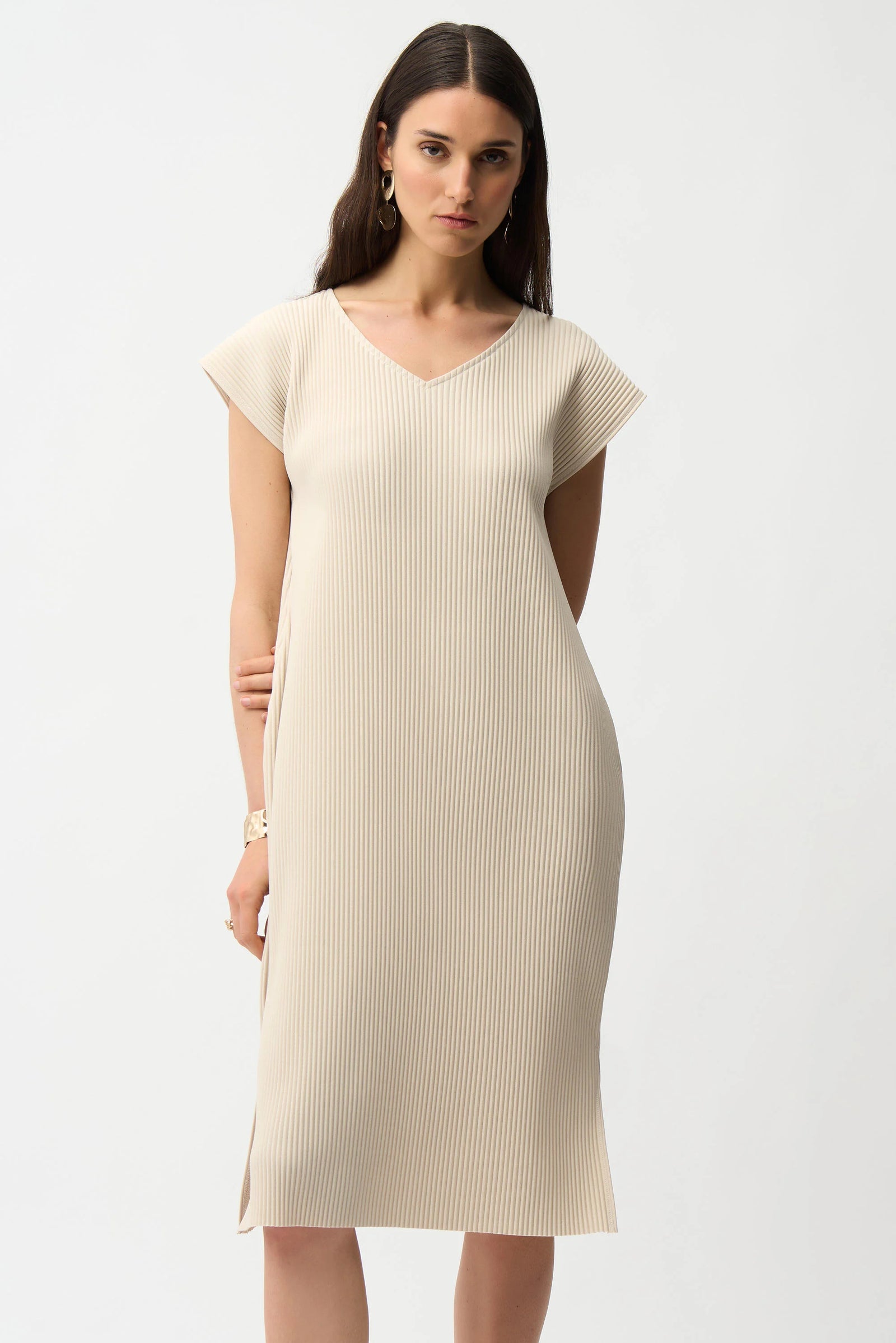 Joseph Ribkoff Pleated Scuba Crepe Dress With Pockets  261252  Moonstone
