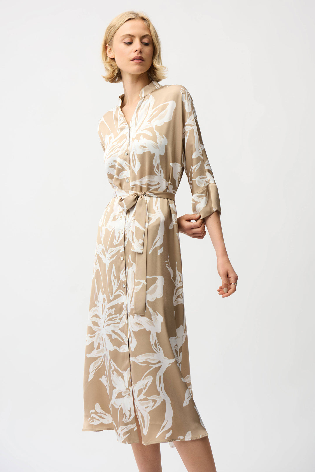 Joseph Ribkoff Trapeze Shirt Dress with Sash  261296  Beige/Vanilla