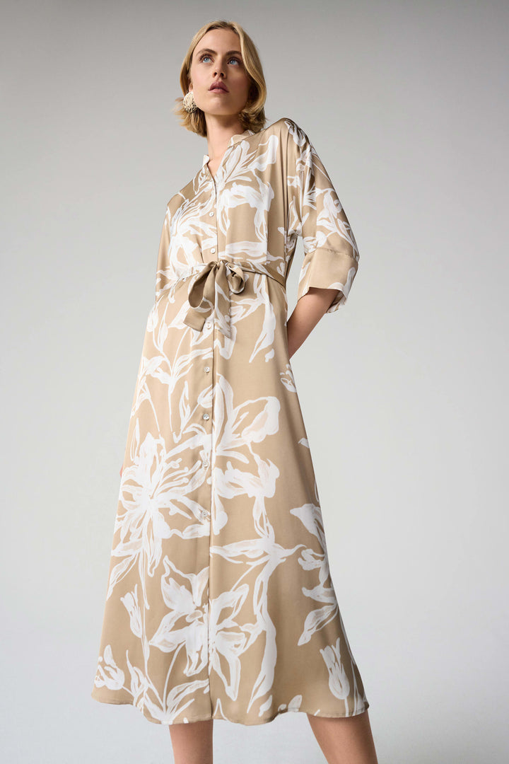 Joseph Ribkoff Trapeze Shirt Dress with Sash  261296  Beige/Vanilla