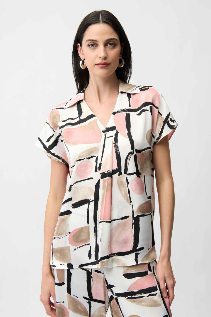 Joseph Ribkoff Boxy Top with V-Neck  261308  Vanilla/Multi