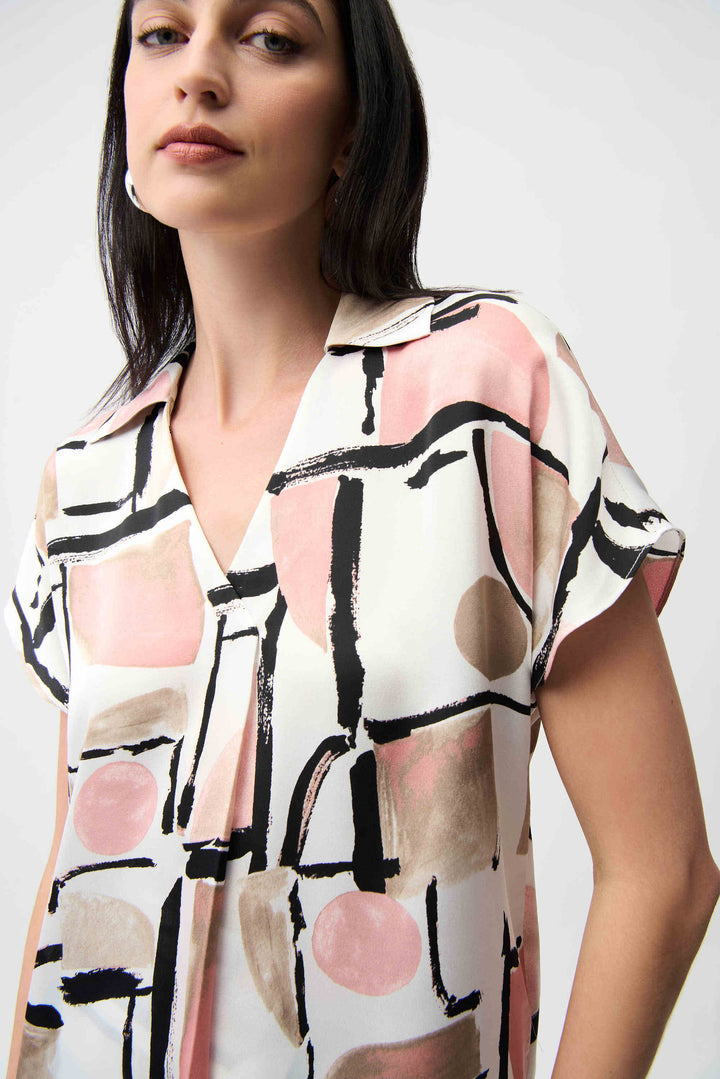 Joseph Ribkoff Boxy Top with V-Neck  261308  Vanilla/Multi