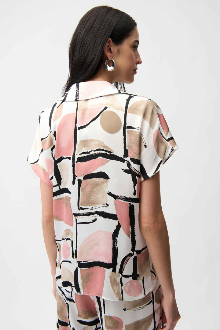 Joseph Ribkoff Boxy Top with V-Neck  261308  Vanilla/Multi