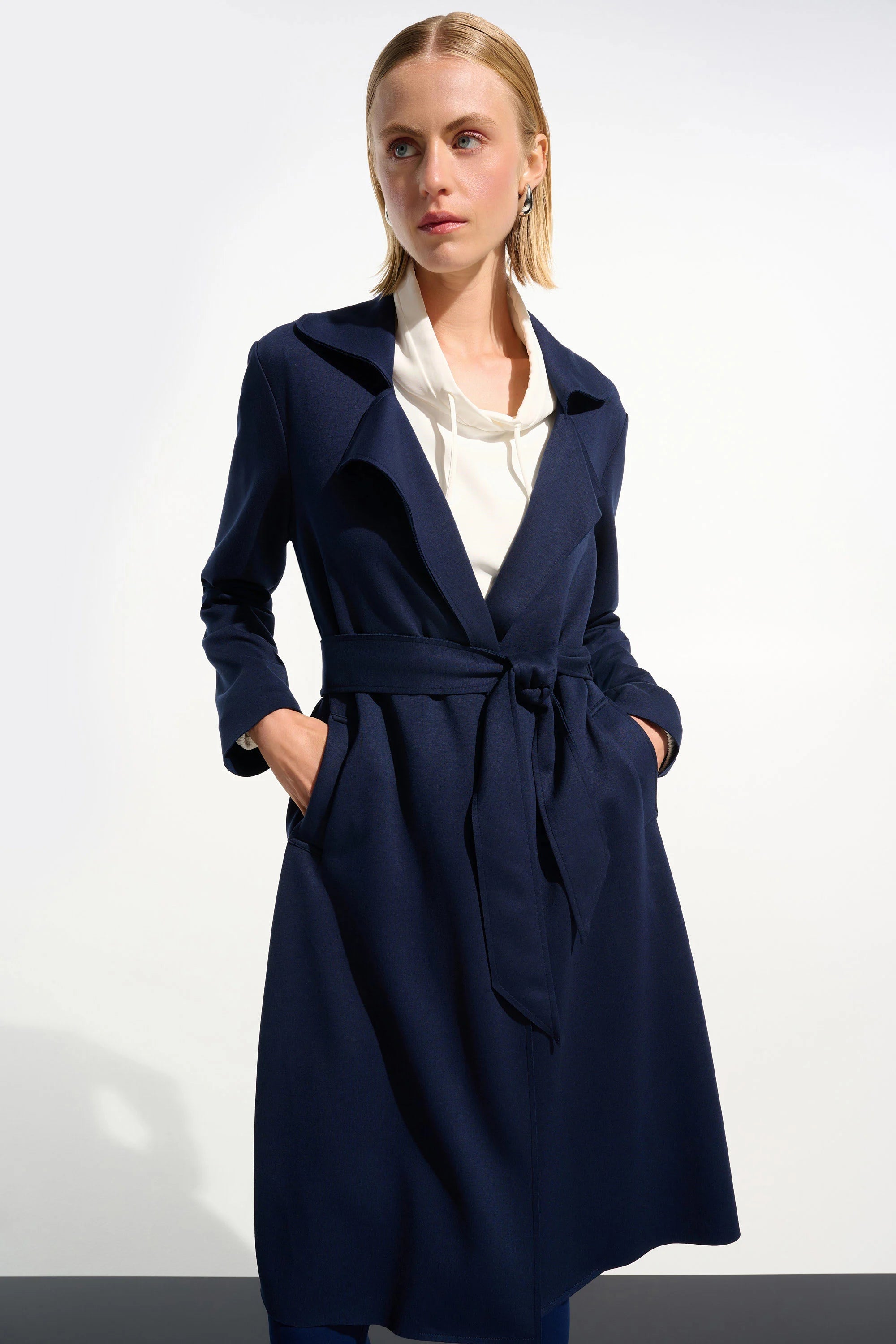Joseph Ribkoff Scuba Jersey Coat with Sash  261602  Indigo