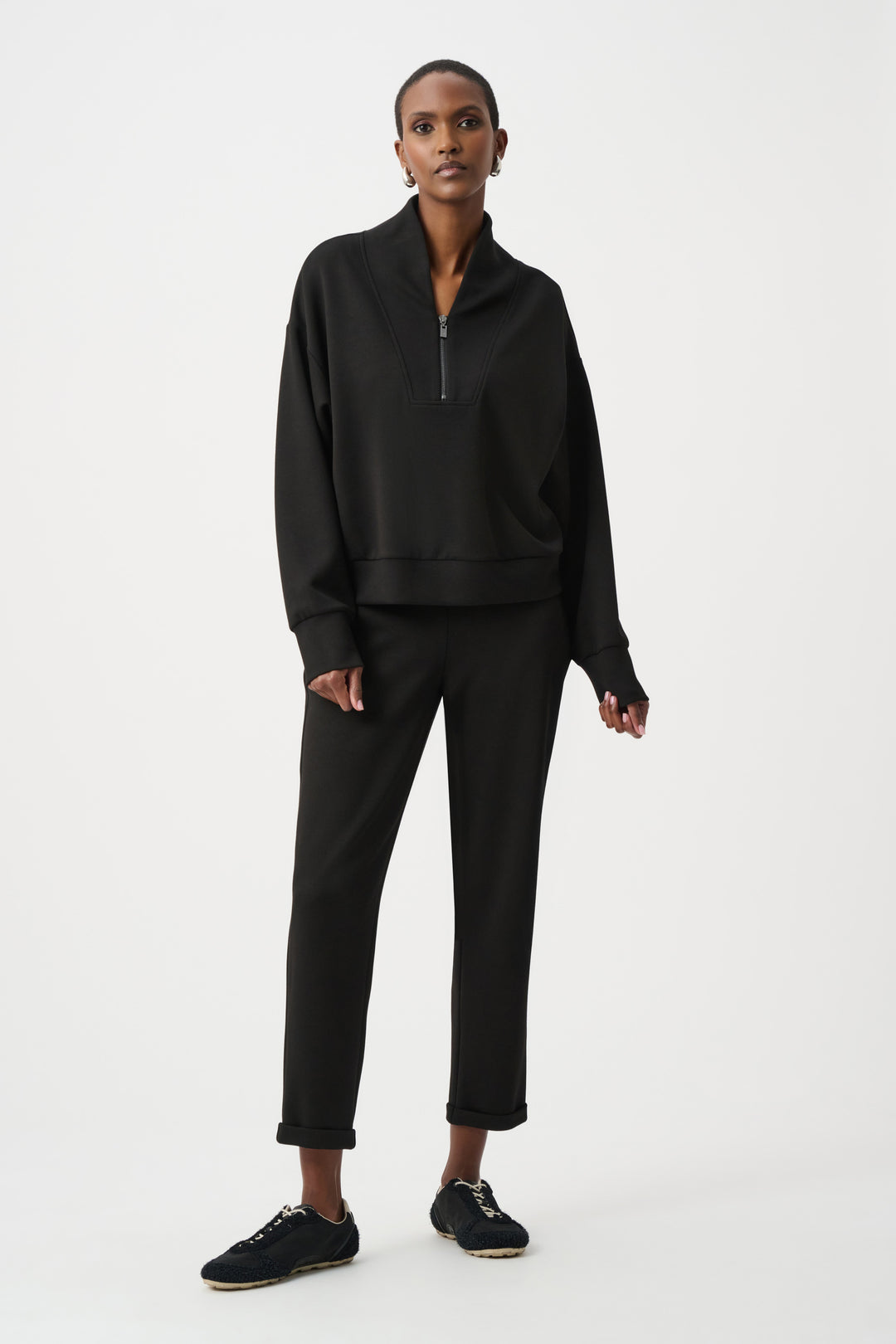 Joseph Ribkoff Boxy Sweatshirt with Zipper  261610  Black