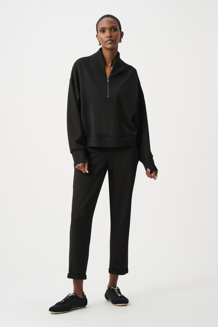 Joseph Ribkoff Boxy Sweatshirt with Zipper  261610  Black