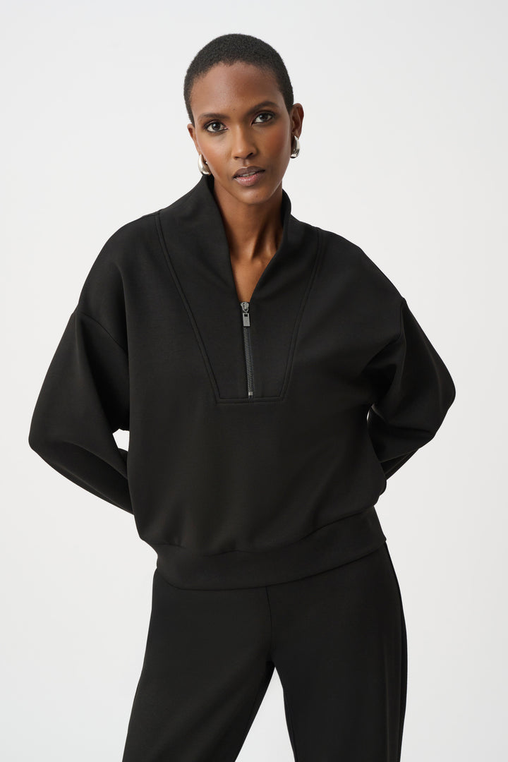 Joseph Ribkoff Boxy Sweatshirt with Zipper  261610  Black