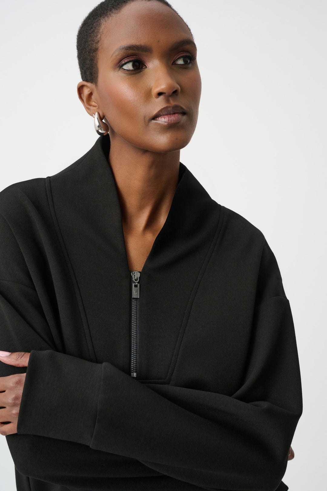 Joseph Ribkoff Boxy Sweatshirt with Zipper  261610  Black